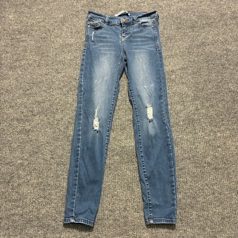 Celebrity Pink Womens Mid Rise Ankle Skinny Jeans 3/26 Blue Denim Distressed